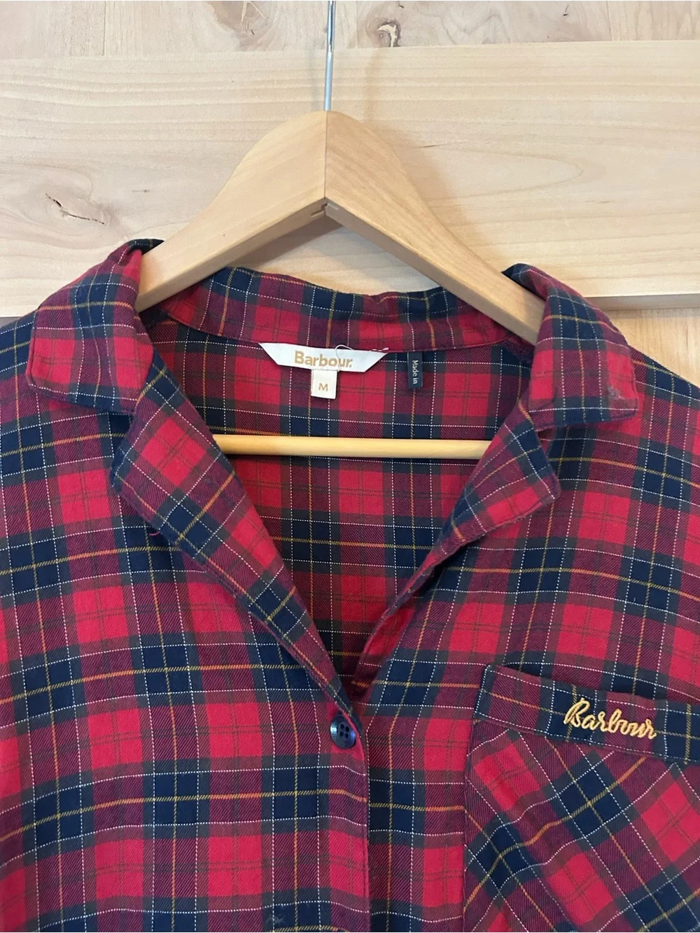 Barbour Women’s holiday red Green Plaid Cotton nightgown Sleep Shirt EUC medium